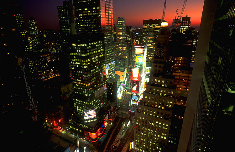 Manhattan Times Square at night from above
