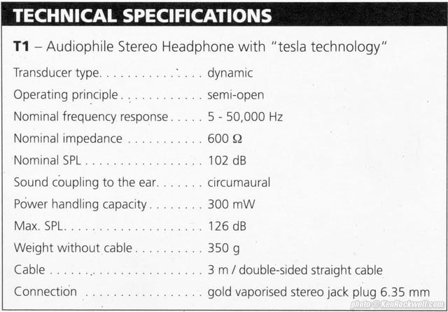 Beyer T1 Specifications