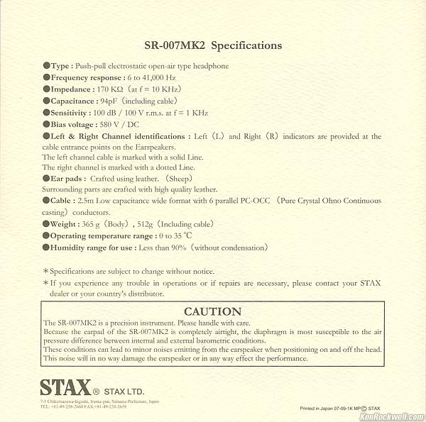 STAX Omega II SR-007 Users Manual