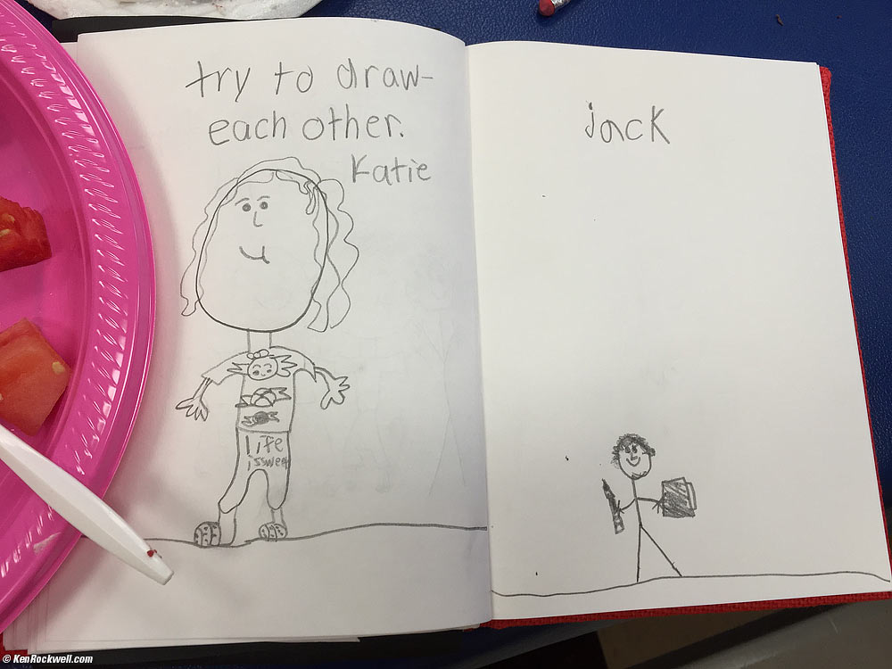 Jack's drawing of Katie and Katie's drawing of Jack