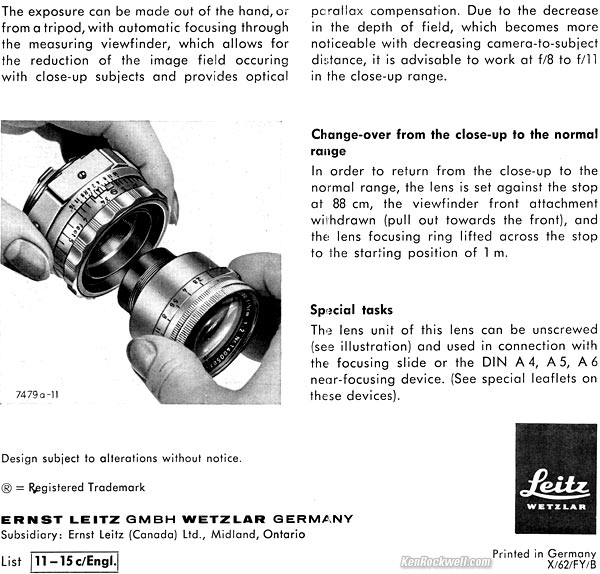 LEICA 50mm f/2 SUMMICRON with Near-Focusing Range
