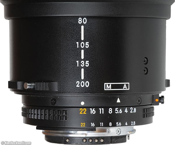 Nikon 80-200mm AF zoom scale