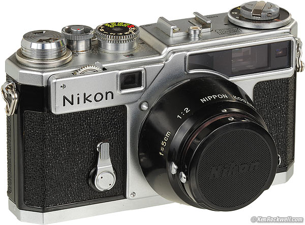 Nikon 5cm f/2 with hood on a Nikon SP