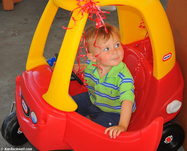 Ryan in toy car
