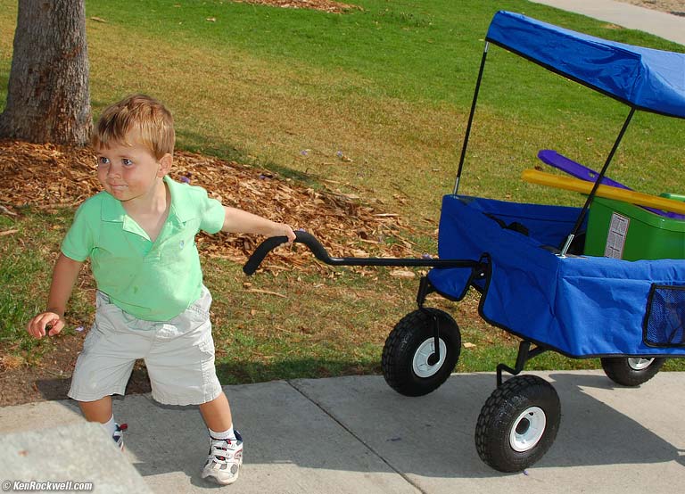 Ryan pulling wagon up hill