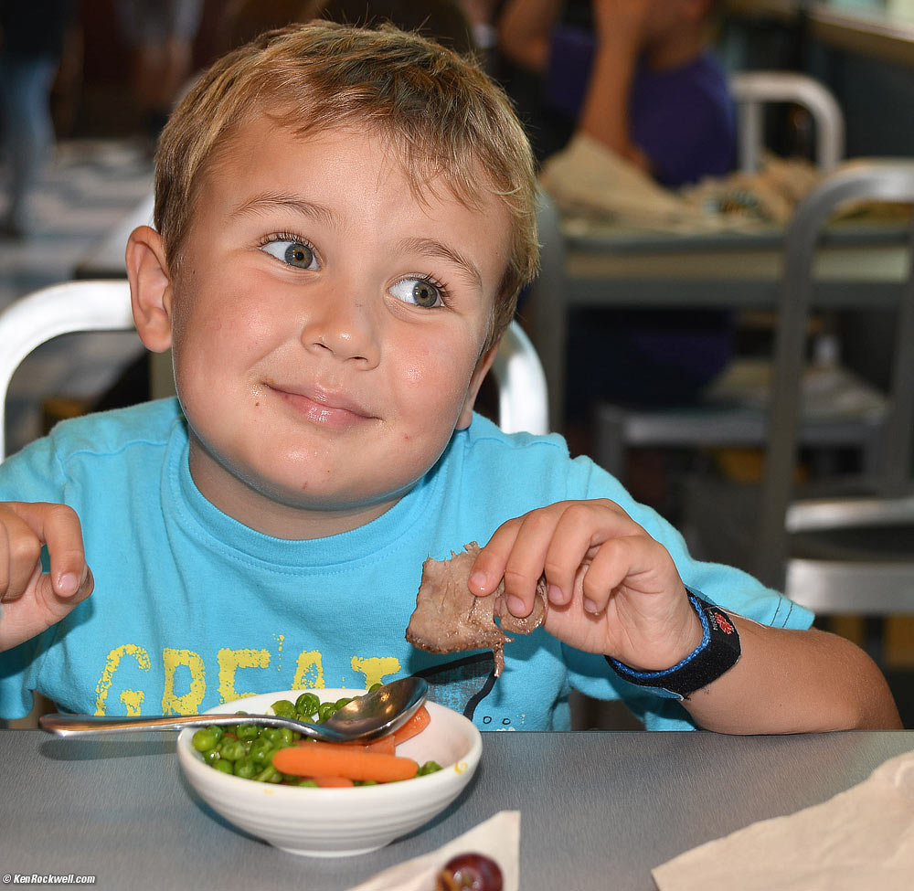 Ryan loves the peas and carrots at Flo's Cafe, Cars Land