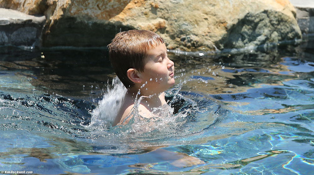Ryan jumps into the new Hawaiian pool at the Rancho