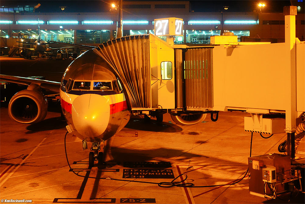 plane at the gate at night