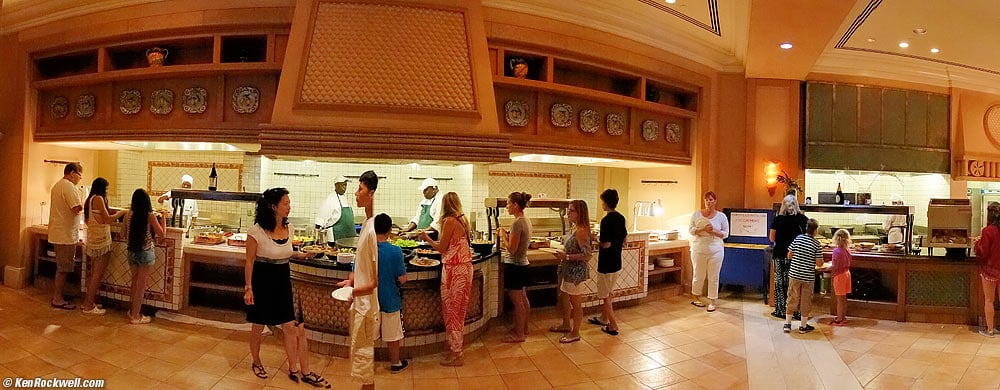 Panorama of a large dinner buffet