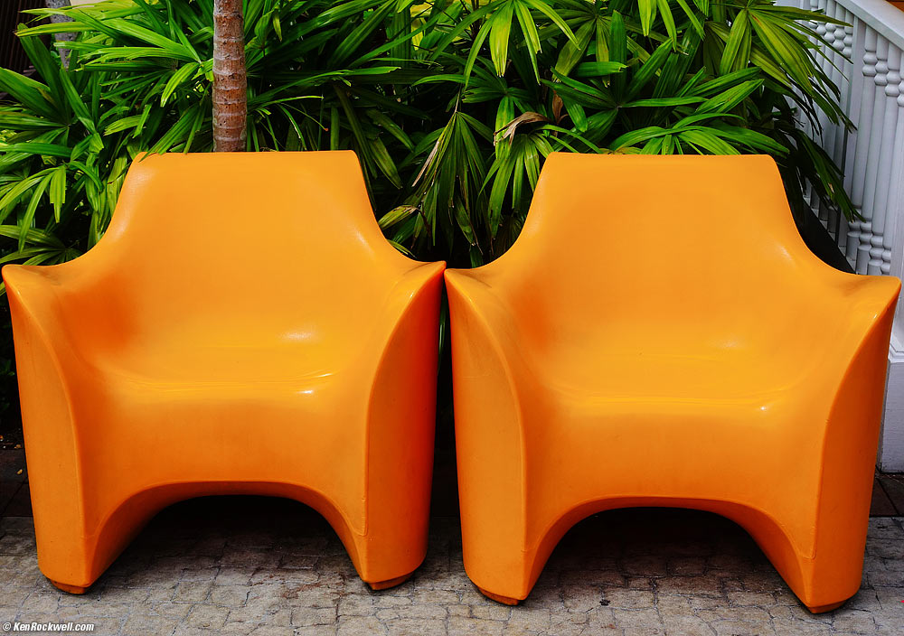 Two orange chairs
