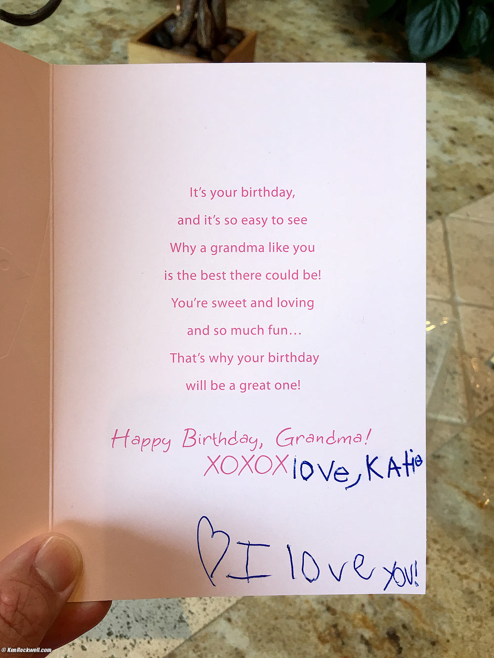 Katie's birthday card to Grandma Rockwell