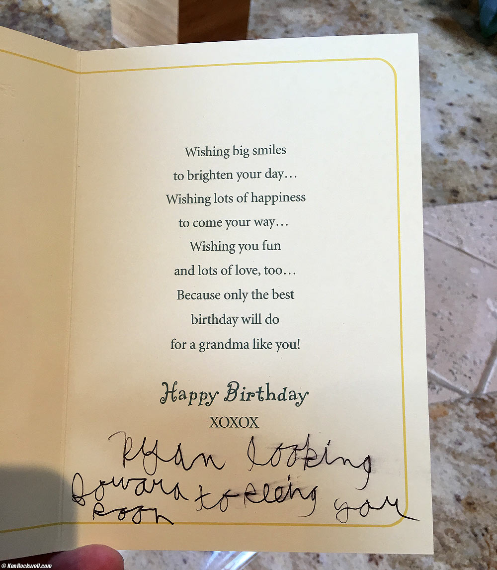 Ryan's birthday card to Grandma Rockwell