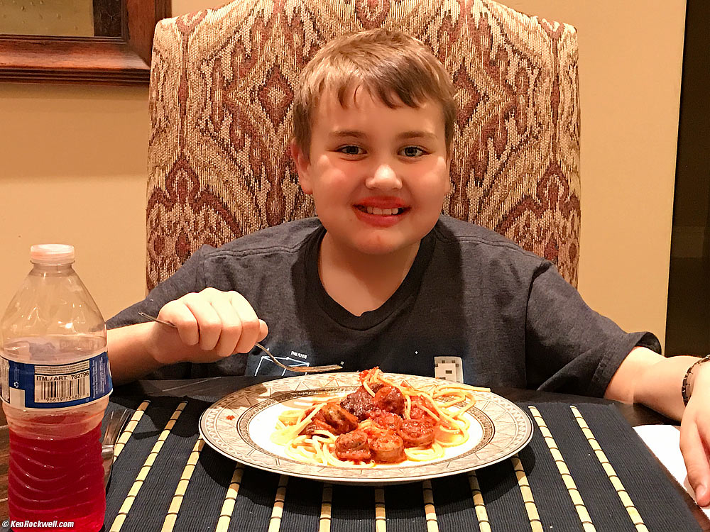 Ryan eats Spaghetti with Dad