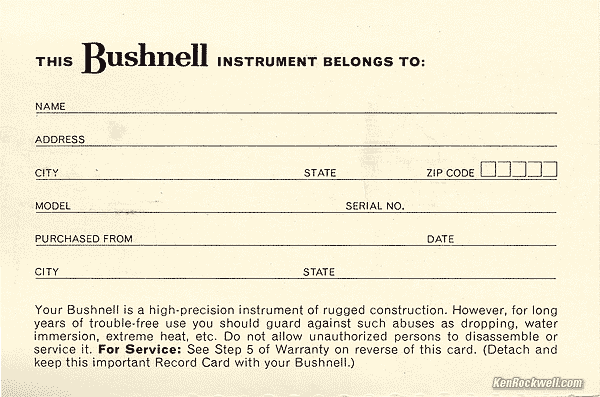 Bushnell Spacemaster 20-yeat Warranty