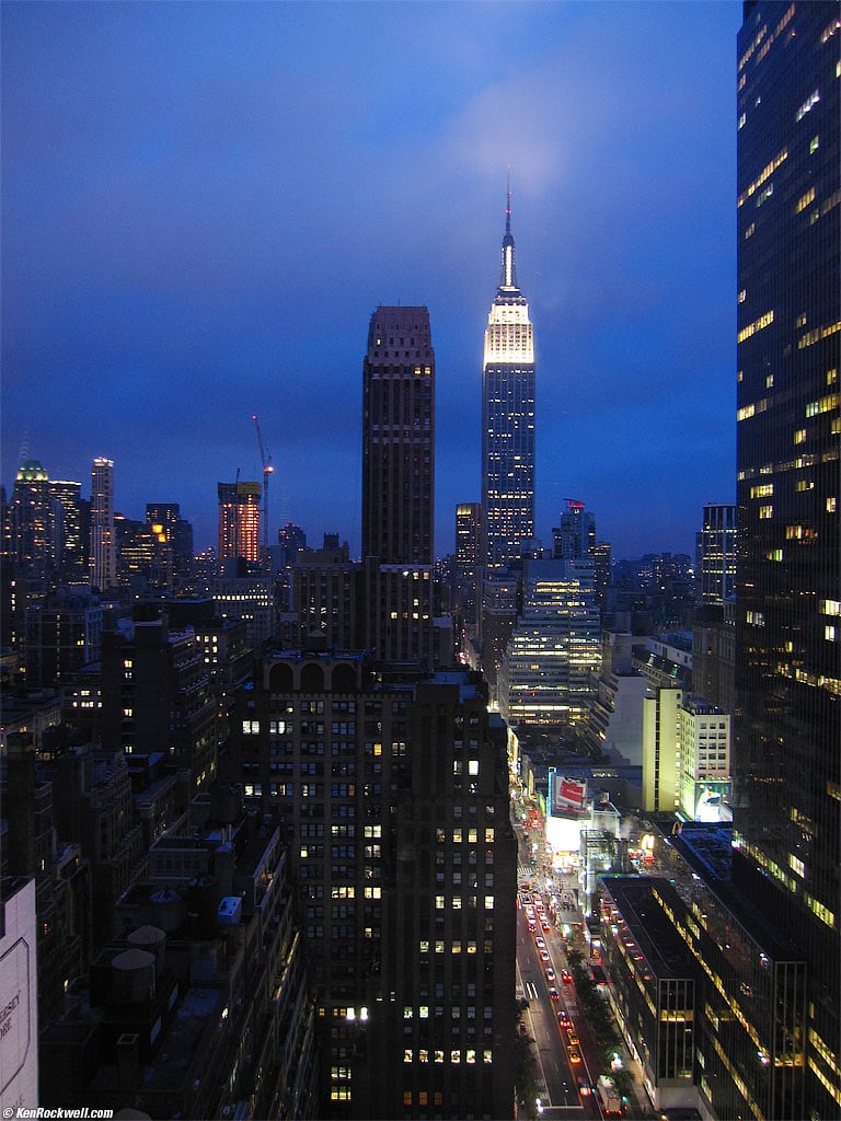 The Empire State Building as seen from the New Yorker Hotel, 8:15 PM.