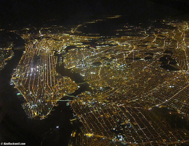 Manhattan and Queens at night from the air