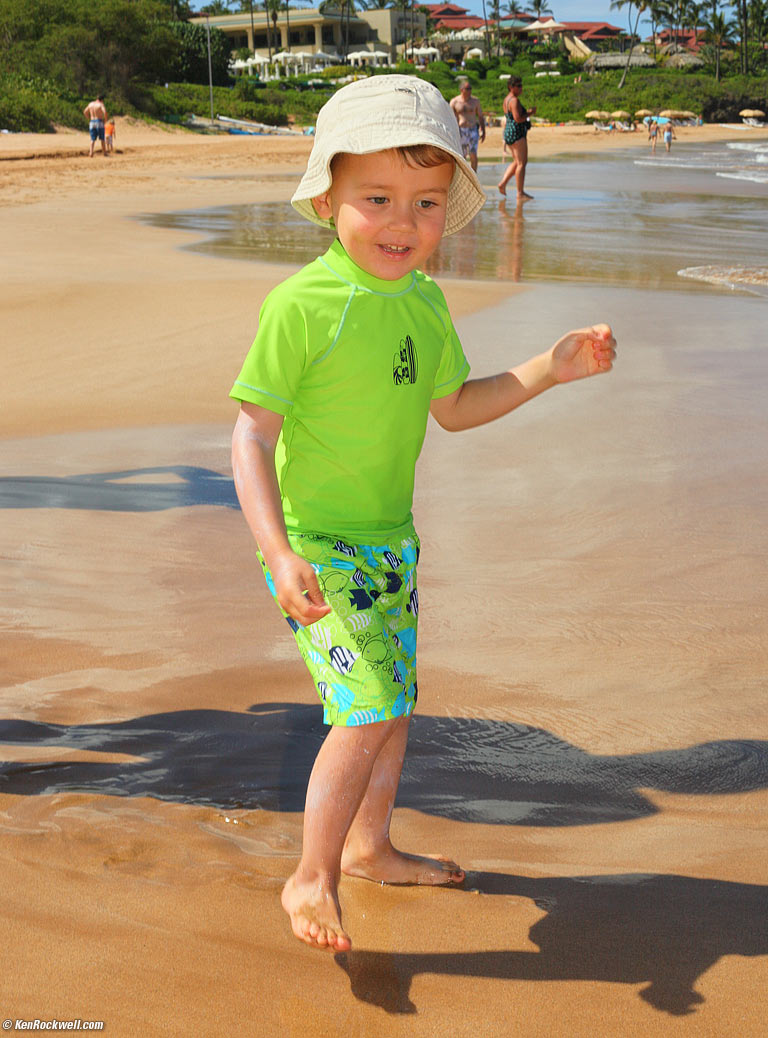 Ryan and hat, Wailea Beach, Maui. 9:37 AM.