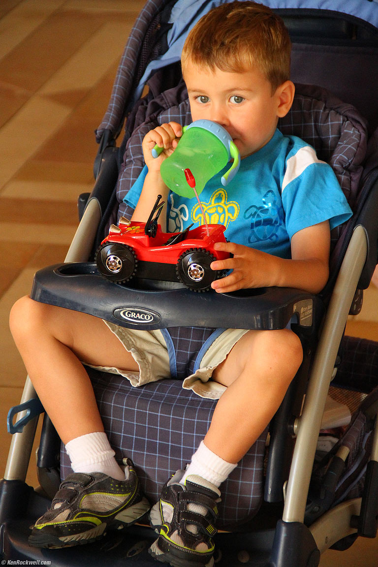 Ryan scores himself a toy car the first morning, 9:45 AM.