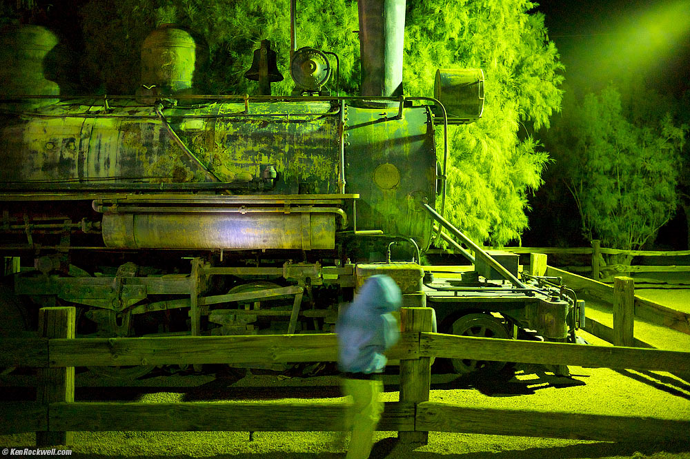 Ryan and the Baldwin Locomotive, Furnace Creek Ranch,Death Valley, California 02 February 2013, 7:20 PM