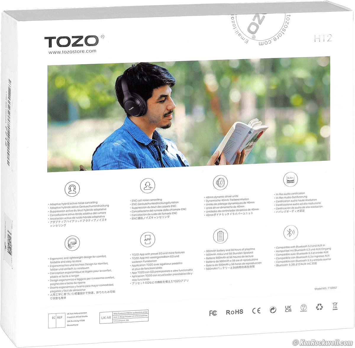 TOZO HT2 Hybrid Active Noise Cancelling Headphones Hi-Res Audio 60H  Playtime