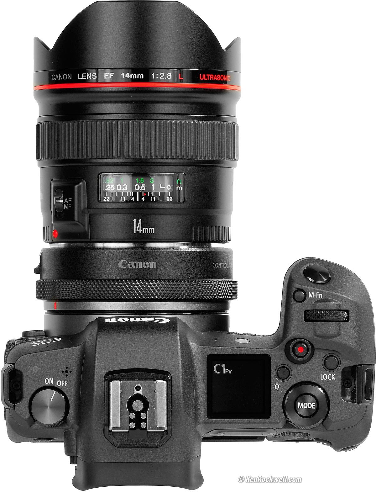 Canon EOS R i EF 14 mm f/2.8 L na adapterze EF