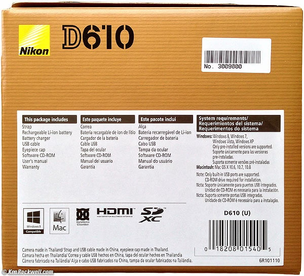 Nikon D610 USA version box end