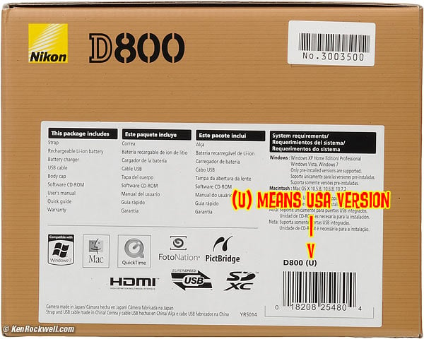 Nikon D800 USA Box End