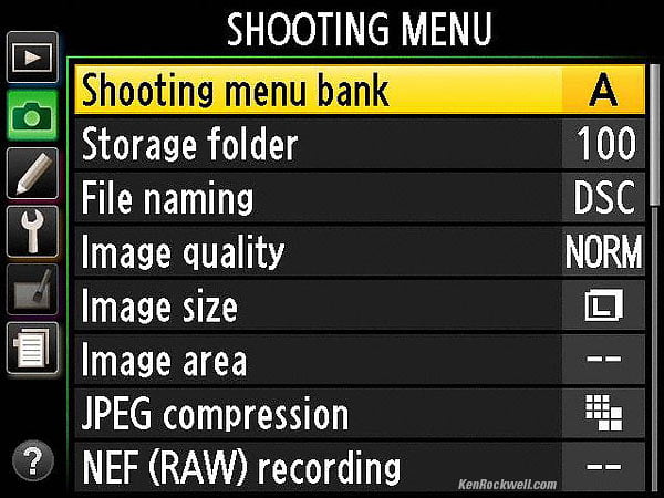 Nikon Df Shooting Menu