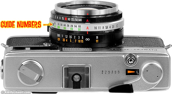 Olympus 35 SP Guide Number settings