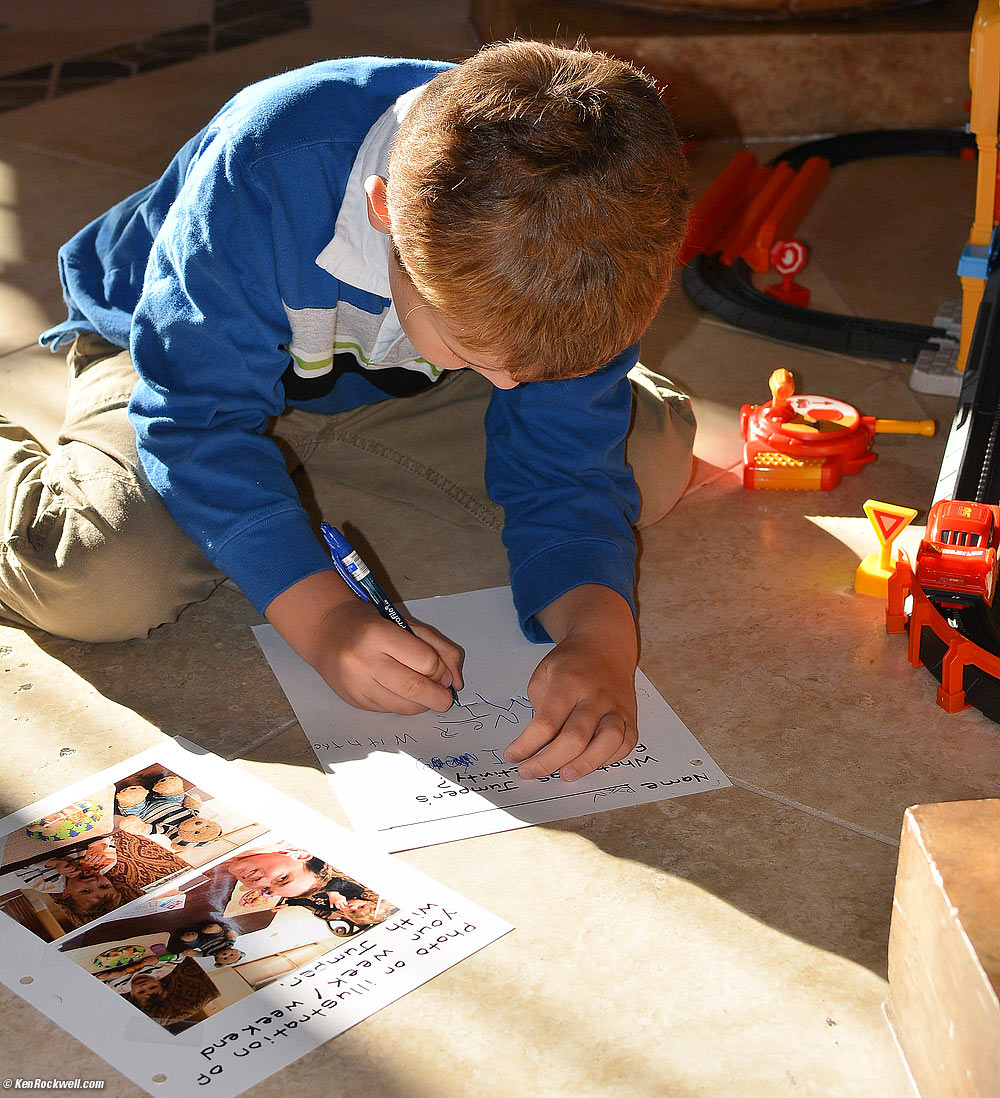 Ryan writing up what he did with Jumper, the class stuffed bear on January 10th, 2013