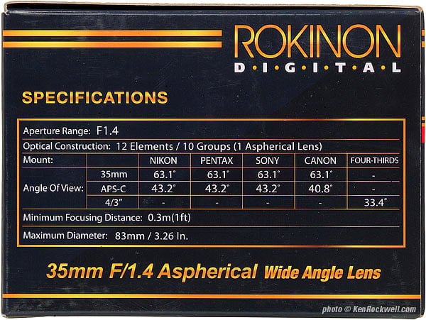 Samyang 35mm f/1.4 specifications