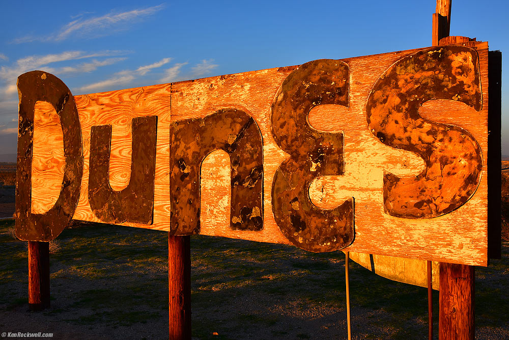 Last Light on Dunes Motel Sign, West Barstow