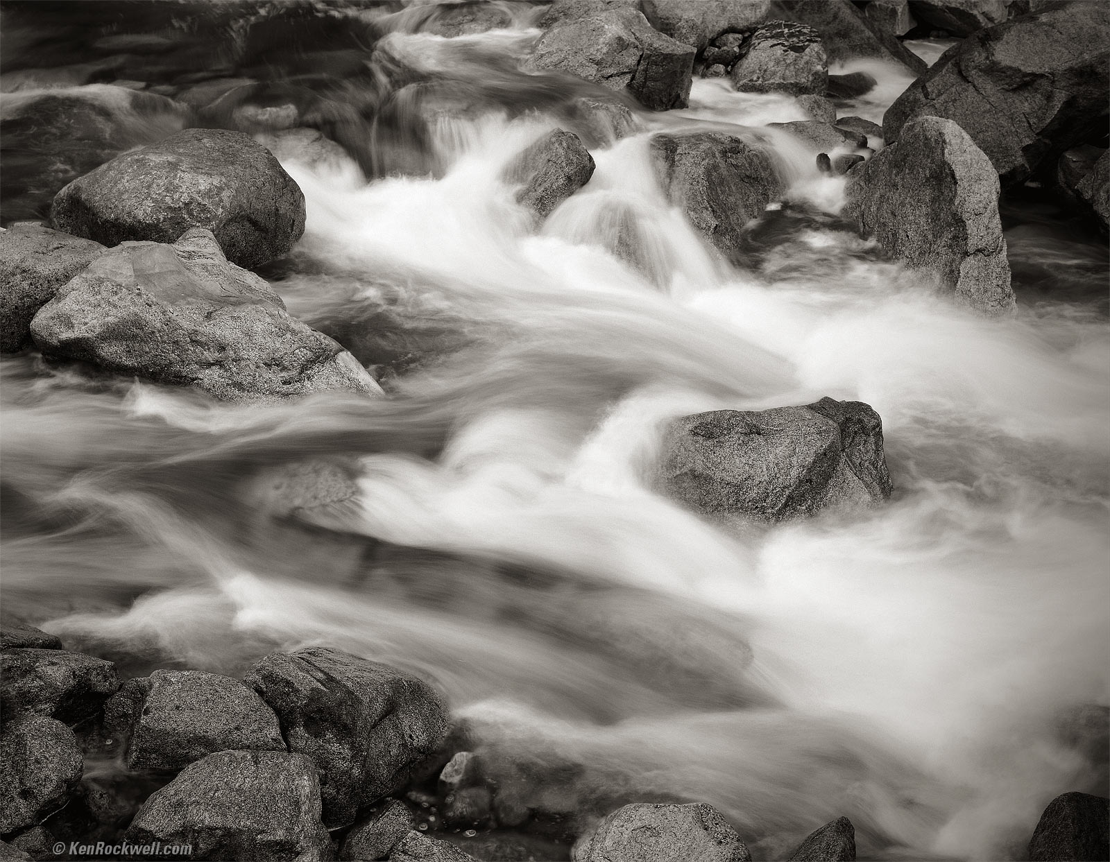 Fast Water in Yosemite Creek in Black and White